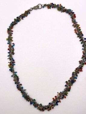 *3/$20* silver tone and multicolored seed bead necklace
